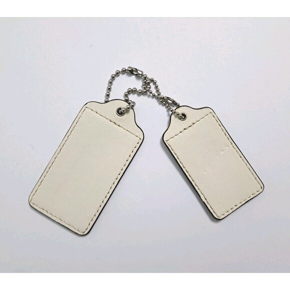Coach Leather Cream Beige Tan Tag Keychain Fob Vintage Bag Charm Set - Picture 2 of 4